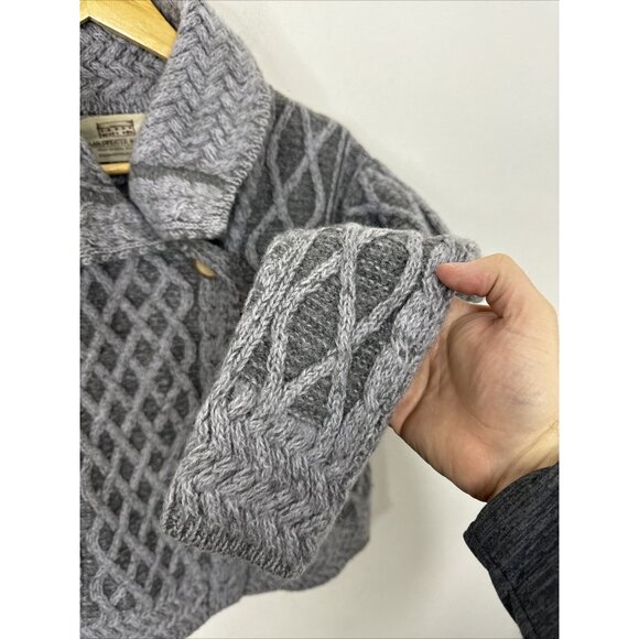 Aran Sweater Market Women M Gray Cable Knit Mock Neck Nordic Cardigan Ireland - Picture 3 of 7